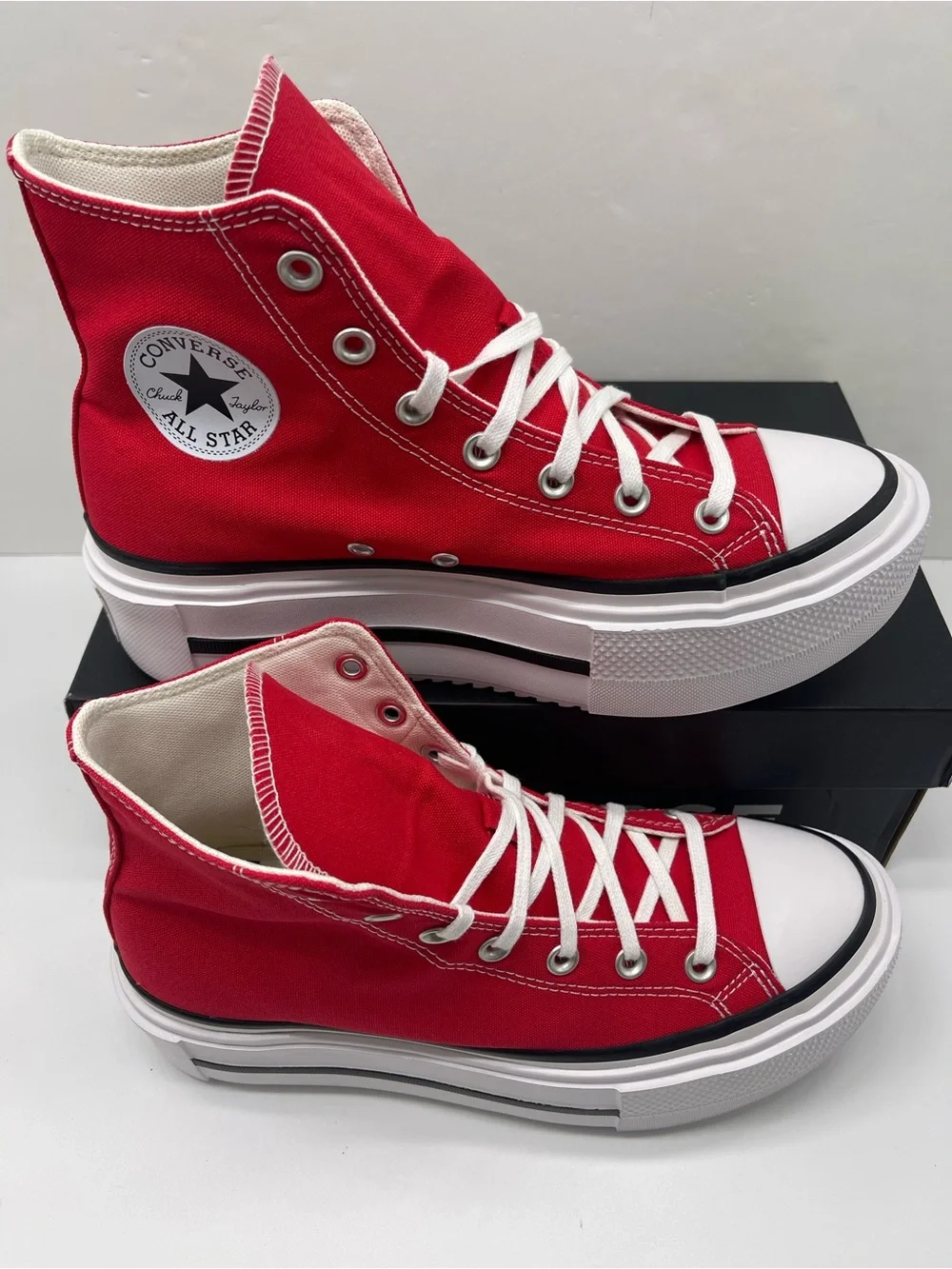 Converse WMN A15542C CTAS LIFT DOUBLE STACK Hi Red/Black/White Platform Sneakers